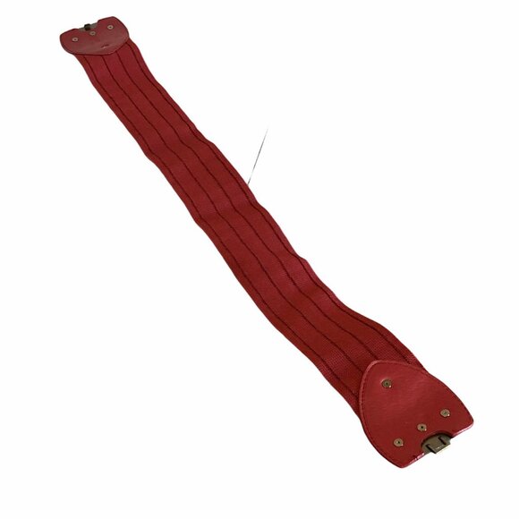 Womens Vintage Wide Belt Elastic Stretch Red 1990s 1980's Boho 3" Wide - Picture 8 of 9